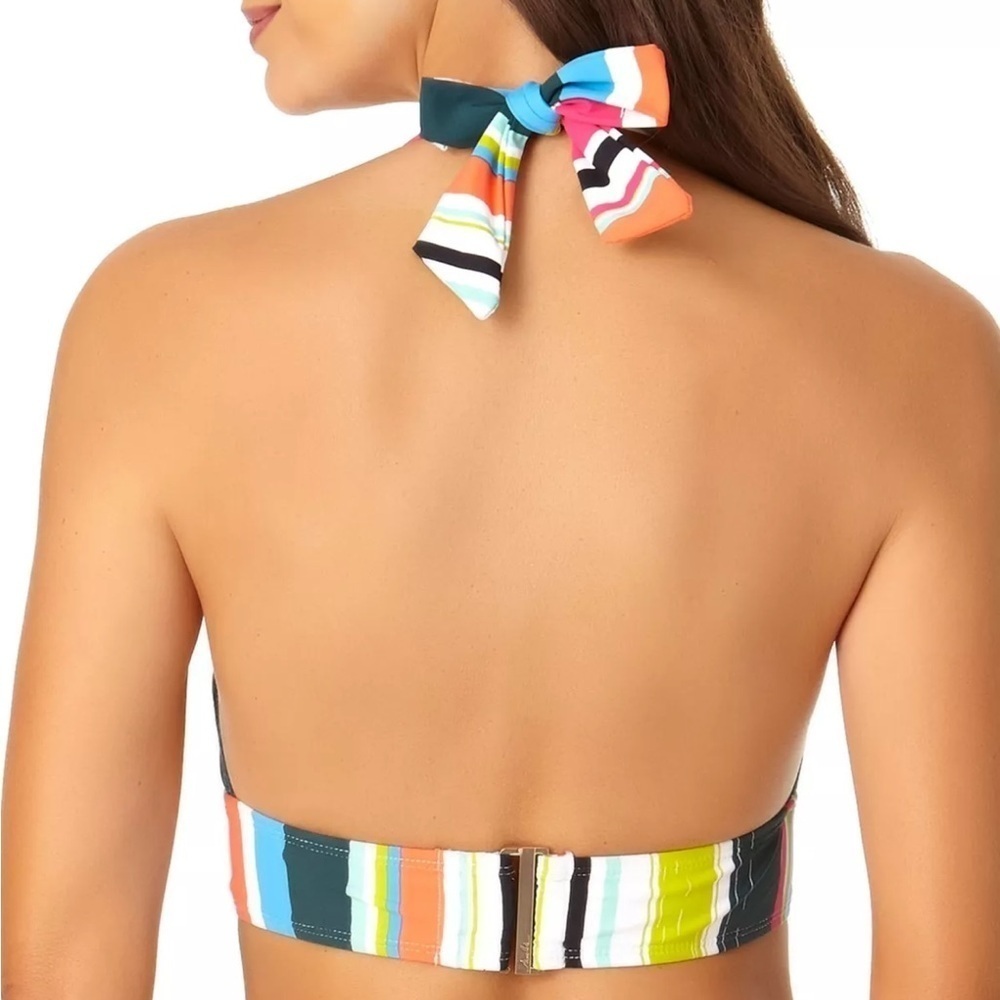 Anne Cole Women's Multi Color Colorblocked Stripe Tie Halter Swimsuit Top XS - Picture 2 of 13